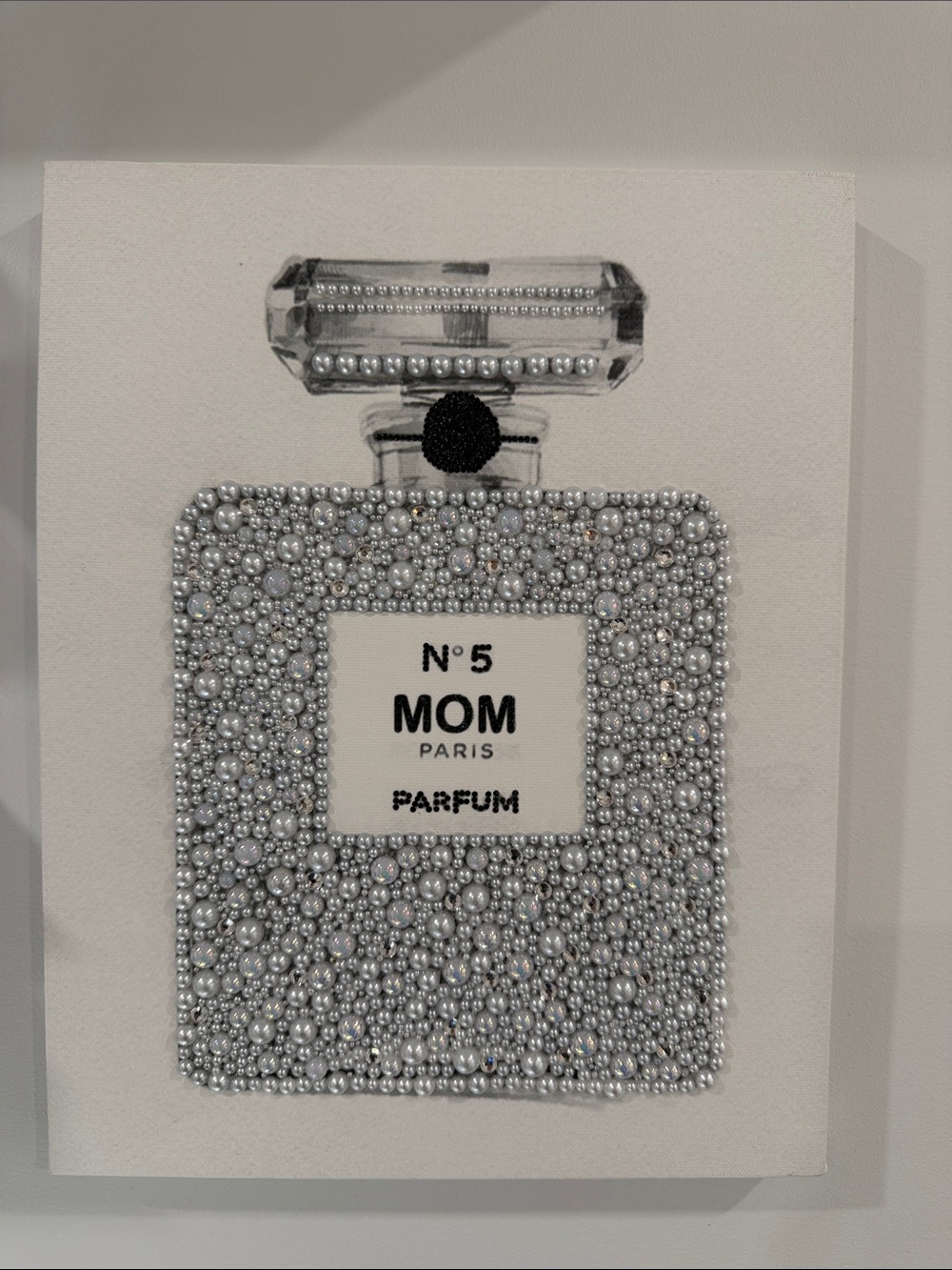 N°5 MOM Parfum Rhinestone Bottle Wall Art - Silver/White